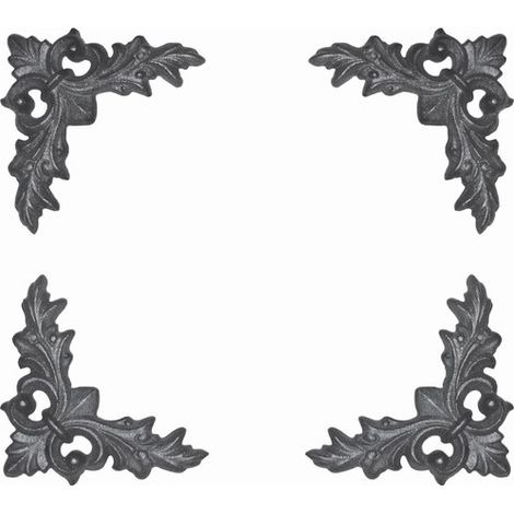 Deco Fer Forge – Lot de 4 décors d'angle en fonte motif feuille – Hauteur 130mm – Largeur 130mm – Fixation vissée M5 – Résistance à la corrosion
