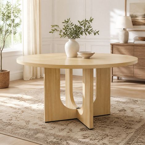 Table de salle à manger ronde 120x120x75 cm en MDF chêne, scandinave, pour 4-6 personnes FloraGrace (1/5)
