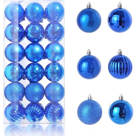 Boules de Noël à suspendre de 4 cm, décoration de sapin de Noël, boules incassables, boules givrées, mates et brillantes, lot de 36 (bleu) (1/5)