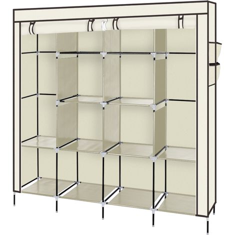 67" Kleiderschrank, tragbarer Kleiderschrank, Kleideraufbewahrungsregal, 12 Regale, 4 Seitentaschen, Beige (1/5)