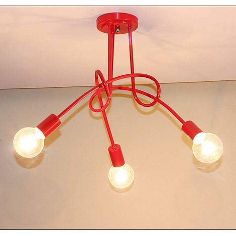 3 Tête Plafonnier Lustre Vintage LED Lampe de Plafond E27 Douille Luminaire Eclairage Décor Rouge (1/5)