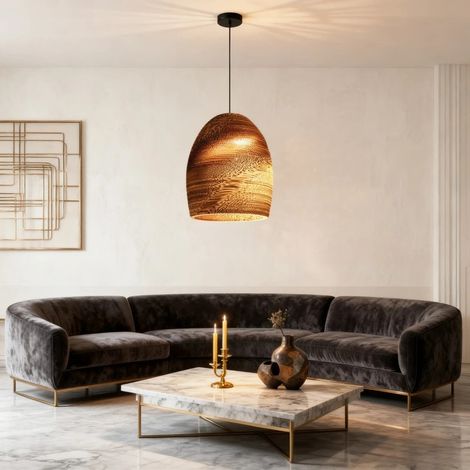 Lustre moderne JOYINLED 25 cm, suspension en carton marron, culot E27, idéal pour la décoration de votre salle à manger ou salon. (1/5)