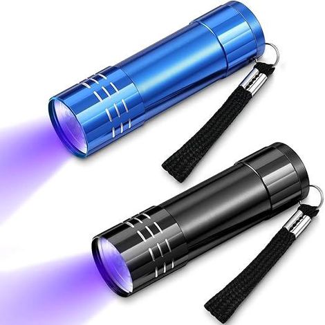 Lampe UV 2 pièces 9 LED torche lumière noire détecteur (noir + bleu) portable mini lampe de poche pour taches d'urine chien chat sur literie, sans piles (1/5)