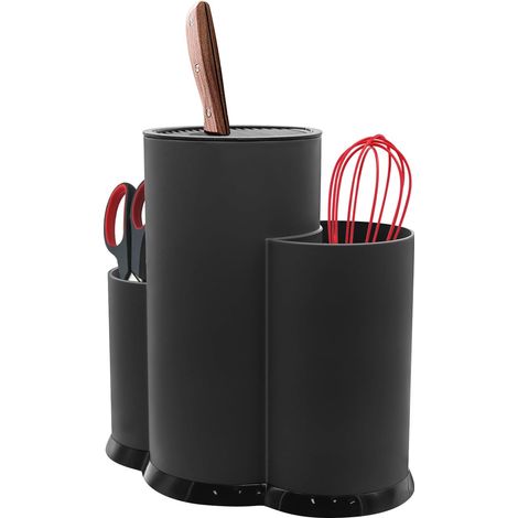 Bloc à couteaux 3 en 1 sans couteaux, porte-ustensiles de cuisine, noir, bloc à couteaux non équipé - Convient pour tous les couteaux de cuisine (1/5)