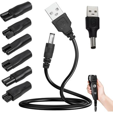 8 Pieces Shaver Charger, 5V USB Razor Charger Universal Cable, USB Power Cable with 6 Electrical Adapter Connectors for a Variety of Shavers/Purifiers/Table Lamps (1/5)