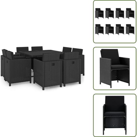 Rattan - vidaXL Set da Pranzo da Giardino 9 pz con Cuscini in Polyrattan Nero - Cuscini da pranzo