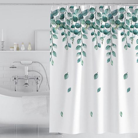 180 X 200cm Rideau De Douche Avec 12 Crochets Schage Rapide(feuilles Vertes), Tissu Polyester Impermable Lavable En Machine, Rideaux Salle De Bain (1/5)