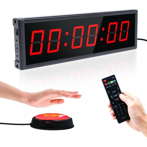 Minuterie avec Bouton Marche/Arrêt sans Fil, Minuteur et Chronomètre Digital, Horloge Murale Numérique avec Télécommande, Intervall Timer, Timer 12/24H pour Fitness, Home Gym (1 Bouton) (1/5)