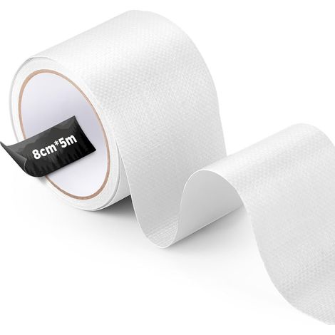 PE Ruban de Bâche 5M x 8CM, Ruban de Réparation de Tente, Ruban Adhésif de Réparation pour Bâche de Camion, Tente, Parasol, Pavillon (Blanc) (1/5)