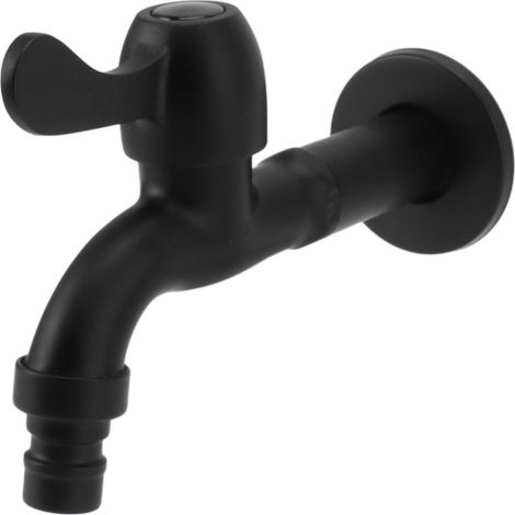 Robinet d'eau en acier inoxydable 304, calibre G1/2, mural, long, simple, pour lave-linge, noir (1/5)