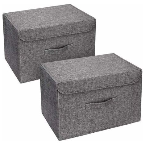 Set of 2 washable storage boxes, foldable clothes storage, fabric storage box with lid and handles for home, office, children's room, wardrobe, bedroom (grey)--DTEKGAZ