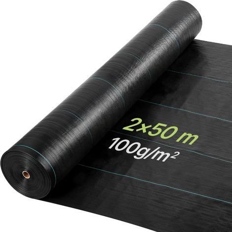 Pour Serre Jardin et Potager Bâche Anti-Mauvaises Herbes 2x50m Feutre Géotextile Perméable 100g/m² avec Lignes de Guidage (1/5)