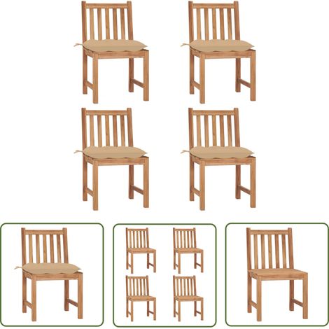 The Living Store Gartenstühle 4 Stk. mit Kissen Massivholz Teak - Teakholzmöbel - Gartenstühle - Outdoormöbel - Esszimmerstühle - Balkonmöbel (1/5)