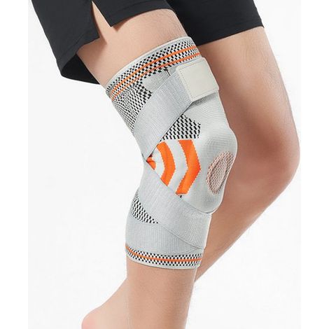 Genouillère - Orthèse rotulienne - Orthèse de genou - Orthèse de genou élastique pour le sport - Orthèse de genou à double sangle - Orthèse de genou à ressort - Unisexe - Orange - Nylon - XLO Orange (1/5)