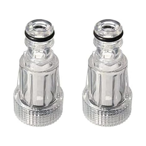 CSPARKV (3 × 3 × 6,4 cm) Paquete de 2 filtros de agua para jardín, bomba de jardín y riego doméstico - Entrada con rosca interna de 3/4" - Salida de 1/2" - Conector de jardín a presión