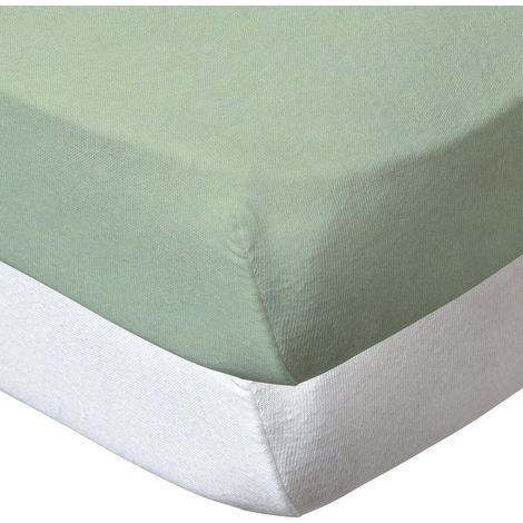 Set of 2 Fitted Sheets, Cotton Jersey, White and Green, 60x120 cm, Baby Cot, Oeko-tex Certified (1/5)
