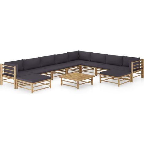 11-tlg. Garten-Lounge-Set mit Dunkelgrauen Kissen Bambus