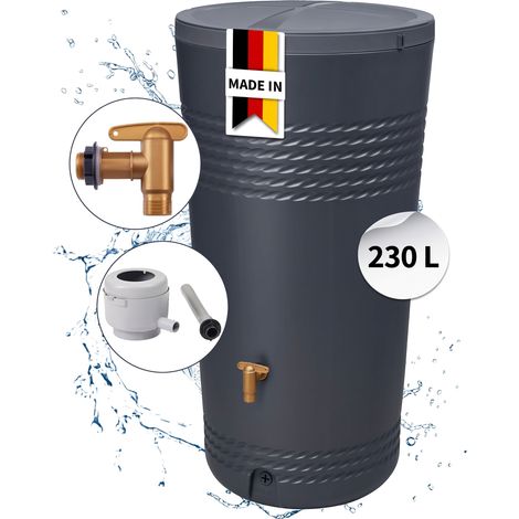 4rain Milo serbatoio pioggia con coperchio set completo 230 litri grigio grafite incl. rubinetto in plastica e raccordo pluviale (1/5)
