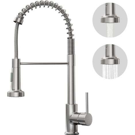 Robinet Cuisine Mitigeur Douchette Extractible 2 Modes Nickel Brossé (1/5)