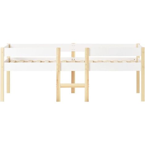 Lit enfant 90x200 cm - Mi-hauteur - Bois massif pin blanc - Protection anti-chute - Style scandinave moderne (1/5)