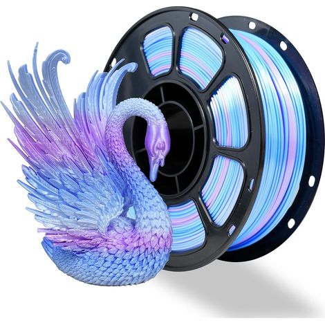Bicolore PLA+Filament 1,75 mm, filament d'imprimante 3D en soie brillante, précision dimensionnelle +/- 0,02 mm, 1 kg, 2,2 livres, convient à la plupart des imprimantes, Dégradé bleu violet (1/5)