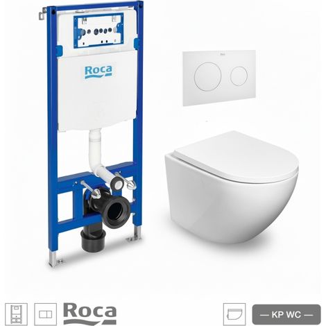 BASTIDOR ROCA DUPLO PACK CISTERNA EMPOTRADA Y PULSADOR PL10 BL MAT CON INODORO SUSPENDIDO ROUND SMART 52cm TOR 3 ASIENTO FINO