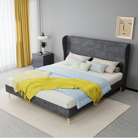 lit 160x200 tête de lit tissu gris moderne OKMYHOME (1/5)