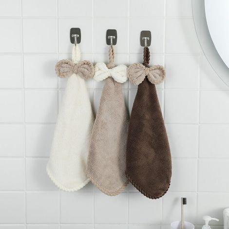 Lot de 3 serviettes de cuisine et de salle de bain en microfibre polaire corail Séchez vos mains immédiatement (30x30cm) (1/4)