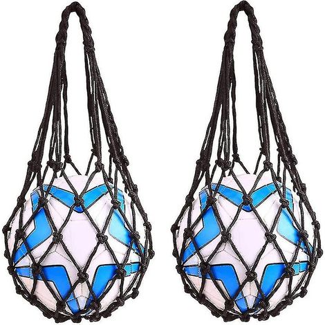 Sac filet de basket-ball, sac de football en filet pour ranger les ballons de sport, sac de transport en nylon résistant pour un seul ballon, lot de 2, noir, compatible avec les ballons de 3, 4 et 5 p (1/5)