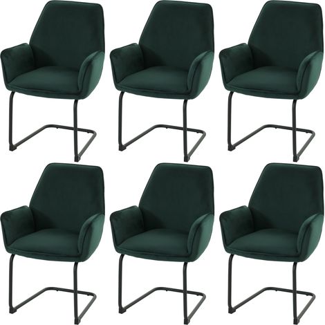 6er-Set Freischwinger HHG-410, Esszimmerstuhl Küchenstuhl Stuhl, Stoff/Textil Öko-Tex MVG grün