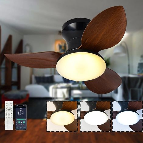 Plafonnier ventilateur moderne avec éclairage intelligent, variateur, télécommande, lumière LED, 6 vitesses, 3 pales, montage encastré discret ,65 cm ,noir (1/5)