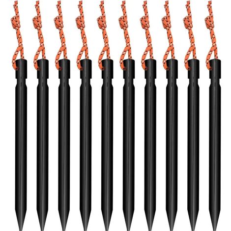 Piquets de tente en alliage d'aluminium, lot de 10 sardines stables pour sol meuble, 18 cm, crochets robustes, accessoires d'abri avec corde, matériel de camping extérieur et bâche. (1/5)