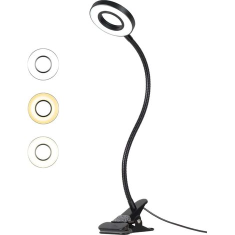 Lampada da scrivania a 48 LED con clip, luce di lettura flessibile a collo d'oca a 360°, 3 modalità di illuminazione e 10 livelli di luminosità, LED USB per studio e lavoro, nero [Classe energetica F]