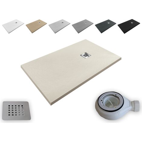 Plato de Ducha Resina Aligerado Extraplano Aligeres – 【80x180 cm, BEIGE RAL-9001】 - Antideslizante Textura Pizarra - Incluye Válvula (1/5)
