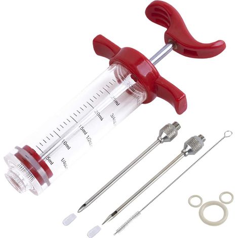 Fleischinjektor, Marinadeninjektor-Set aus Kunststoff für Grillgerichte, Puteninjektionsspritze (1 Edelstahl-Fleischnadel) für geräucherten Puten-BBQ (30 ml)