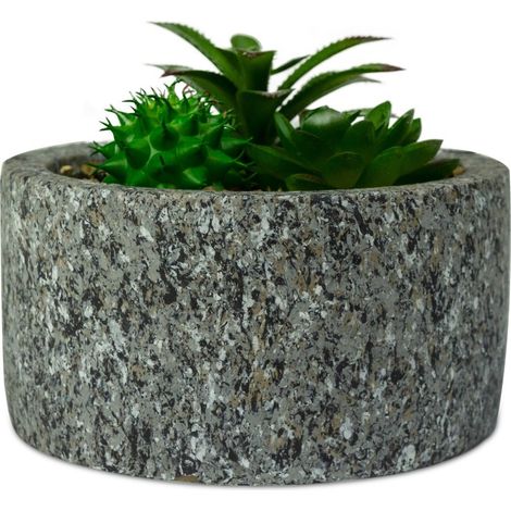425145 ArtFlowers plante succulente artificielle pot de granit réaliste Ø16 cm