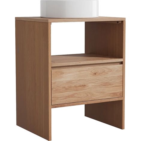 Mobile bagno in rovere massello con lavabo da appoggio rotondo Naturale chiaro 60 cm - CAVIZO (1/5)