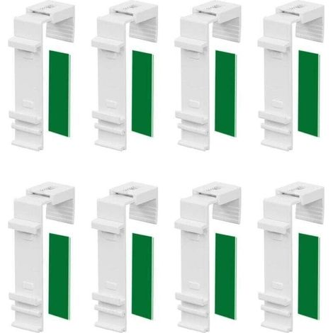 Lot de 8 Supports de Serrage Longs pour Store Double Klemmfix à Fixer et à Coller sans perçage comme Accessoire ou pièce de Rechange pour la Suspension à la fenêtre en PVC, Porte de Balcon