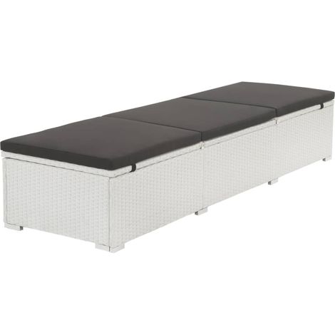 Chaise longue，Bain de soleil，Transat avec coussin Résine tressée Blanc CFW44839