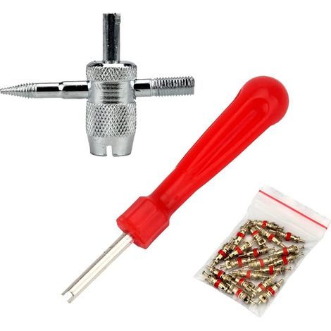 Valve Pneu Outil,Kit Outil de Tire Repair Voiture,Valve de Pneu Outil Réparation,Valve Core Remover Rouge,Voiture Remplacement avec 4 en 1,Outil de Réparation de Valve de Pneu et Valve Core,32 Pièces (1/5)