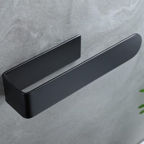 Porte-serviettes sans perçage 20 cm - Anneau porte-serviettes auto-adhésif avec installation à une main, acier inoxydable SUS304, noir (1/5)