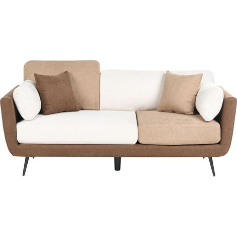Sofa Brown Fabric Upholstery 3 Seater Couch with Additional Pillows Armrests Modern Living Room BOLGA