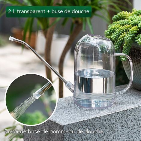 Transparente 2-Liter-Gießkanne für den Hausgebrauch mit langem Ausguss und Brausekopf, für Zimmerpflanzen und Gartenarbeit (1/5)