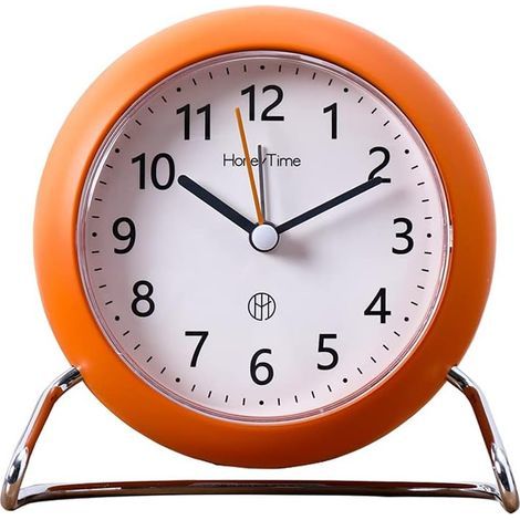 10.2 cm Round Alarm Clock, Non-Ticking, Battery Operated, with Light-Emitting Function, Super Quiet Alarm Clock, Simple and Elegant Design for Office, Bedroom (Orange) (1/5)