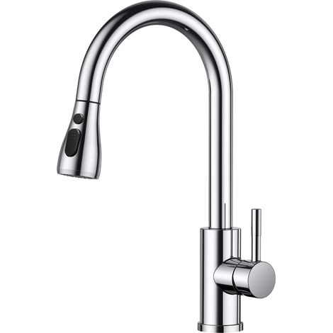 Kitchen sink mixer tap with 3 spray patterns, single-handle swivel kitchen tap in stainless steel for standard UK fittings, polished chrome (1/4)