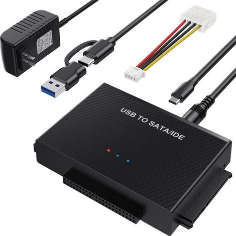 Adaptador IDE USB para discos duros/SSD de 2,5 y 3,5 pulgadas - USB 3.0 con fuente de alimentación de 12 V 2 A (1/5)