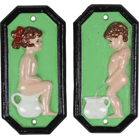 Eleganti cartelli in ghisa in stile retrò per i servizi igienici: perfetti per organizzare bagni e toilette pubbliche. (1/2)