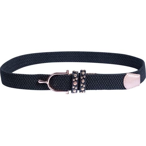 85 cm, nero 9100: Cintura in tessuto elastico con borchie e fibbie lurex modello Rosegold Glamour