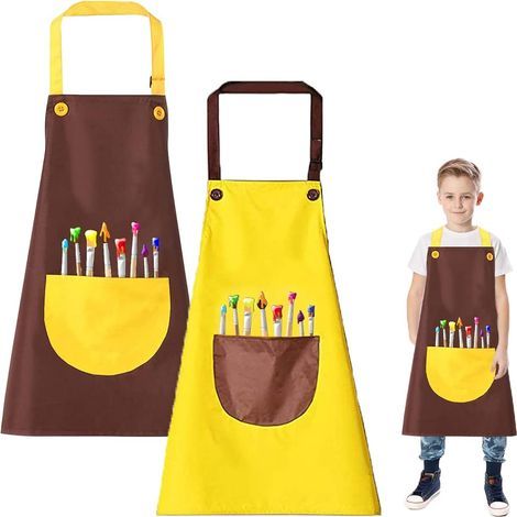 2 Pack Kids Painting Apron with Pocket, Waterproof for Cooking, Painting, Baking, Gardening, DIY (1/5)