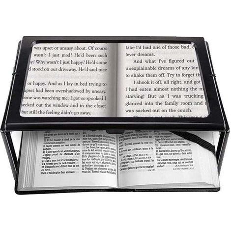 Loupe Lecture Loupe de Lecture avec 4 Lumineuse LED, 3X Grossissement A4 Rectangulaire Loupe Eclairante avec Support Lampe Loupe pour Livres,Malvoyant,Personnes âgées, Couture, Bijoux C (1/5)